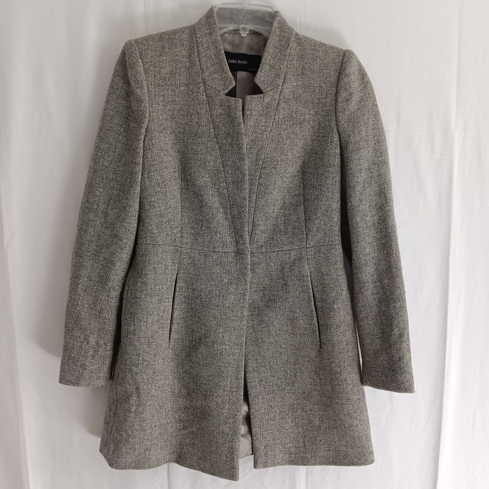 Zara Basic Wool Coat Womens XS Grey 100% Wool Tailored Blazer Jacket